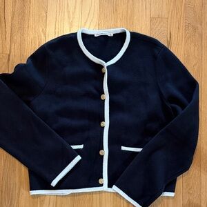 Abercrombie & Fitch Black with White Trim Gold Buttons Cardigan Sz L